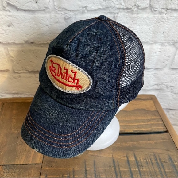 VON DUTCH Kustommade Originals NWOT Denim Jean Distress Trucker Snapback Cap Hat - Picture 6 of 12